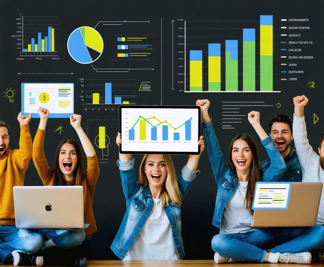 Equipo celebrando resultados positivos