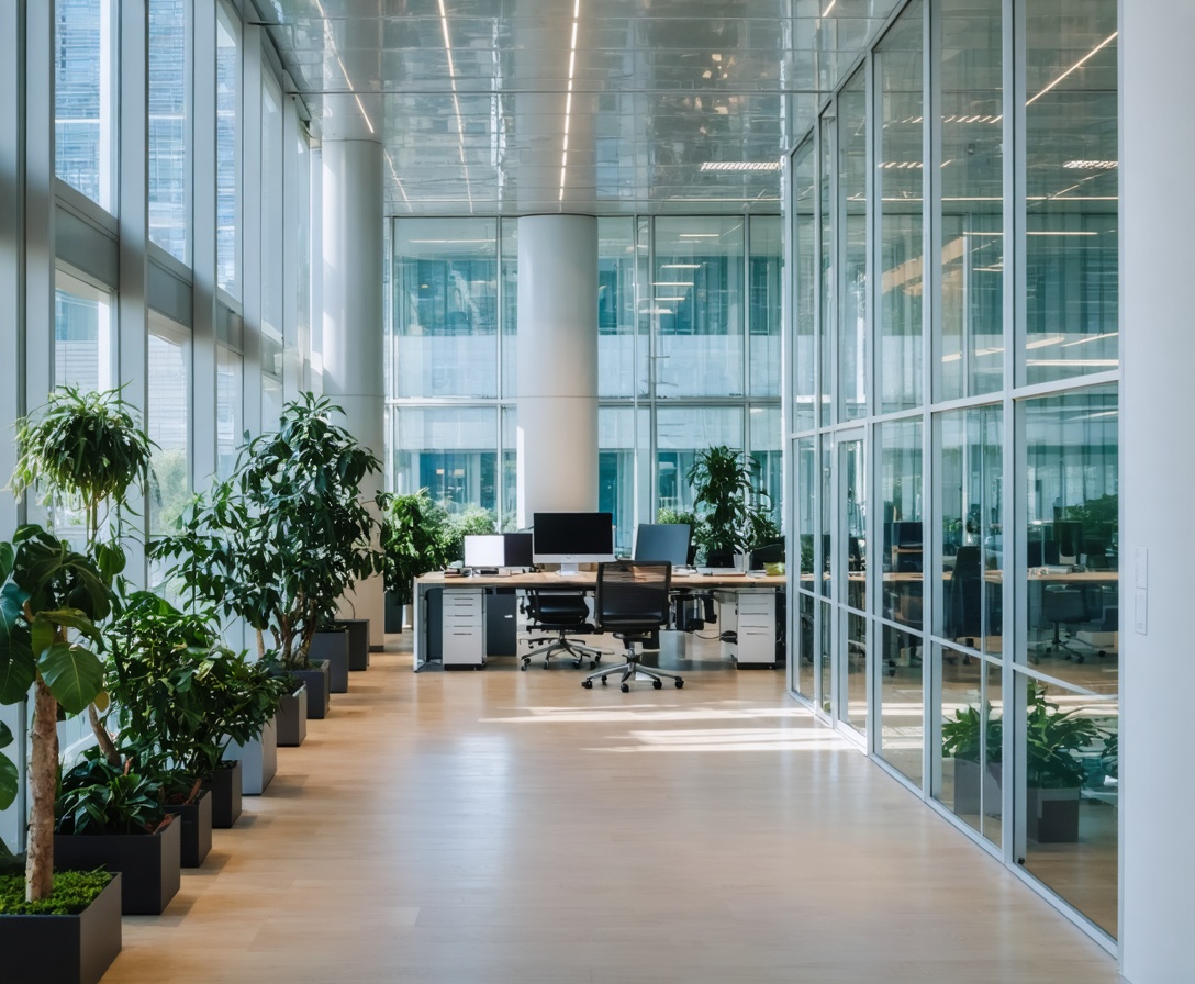 Vista de oficina en Madrid con espacios amplios y diseño moderno